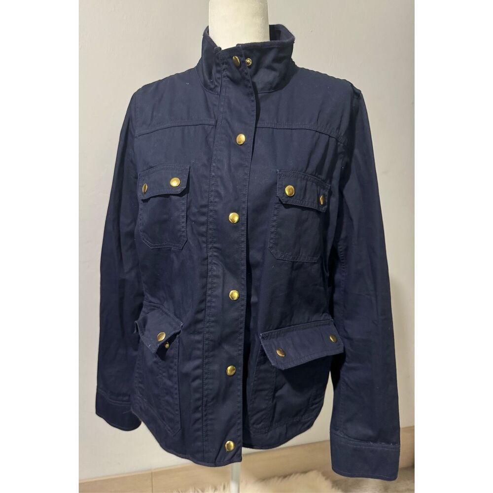 J. Crew Downtown Field utility jacket blue front zipper snap buttons L - Picture 2 of 13